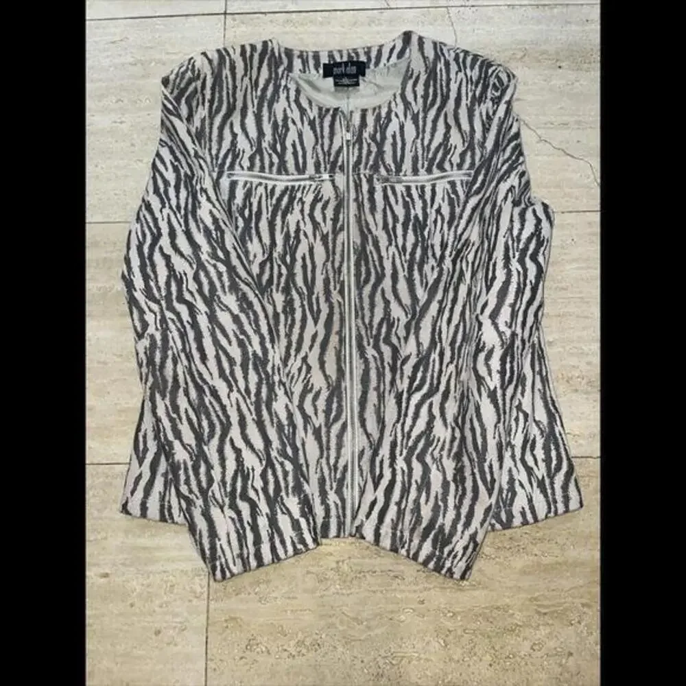 MARK ALAN WOMANS Zebra PRINT LEATHER JACKET‎ FITTED Size Large